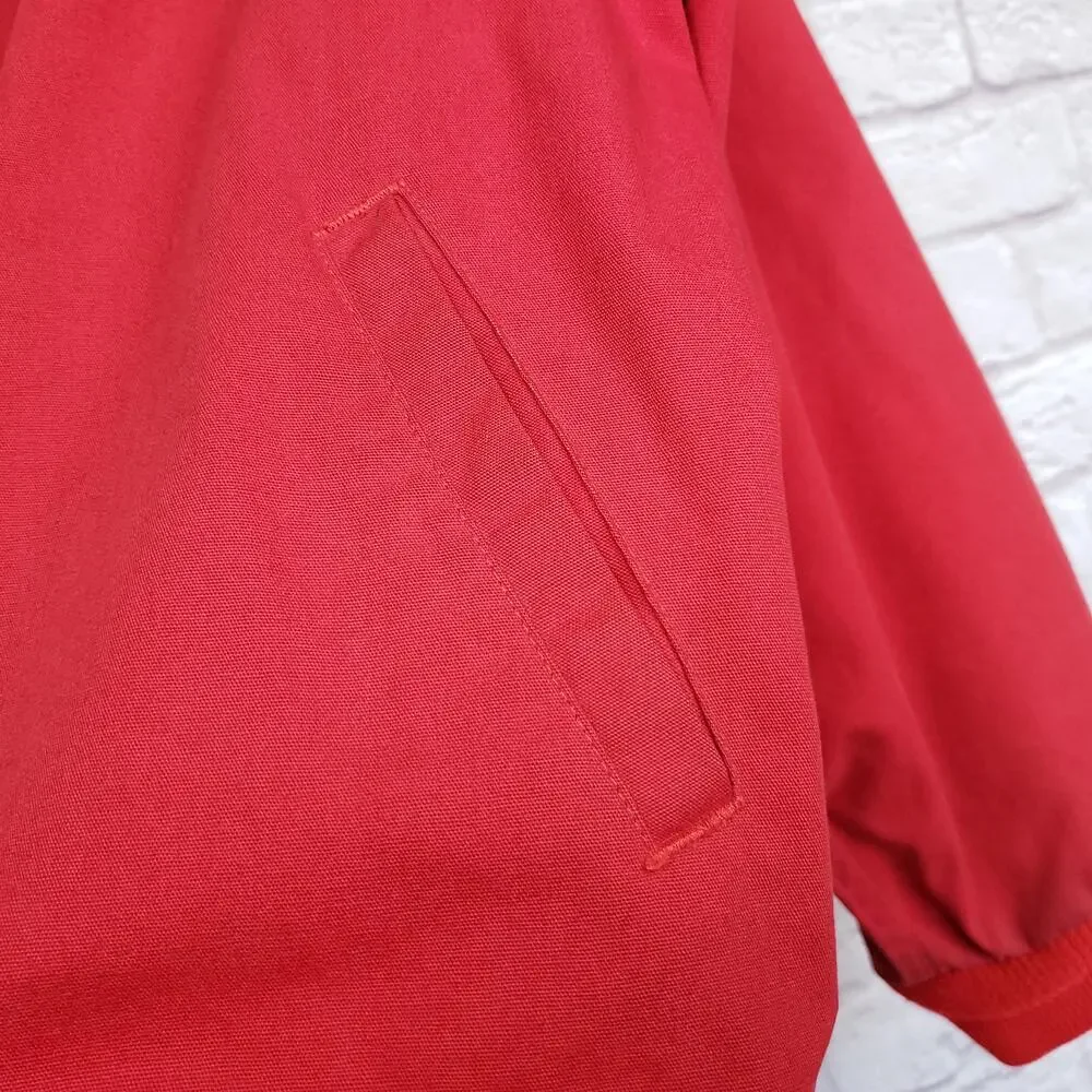 Vintage LL Bean Red Cotton Canvas Bomber Chore Jacket Zip Front Size Large